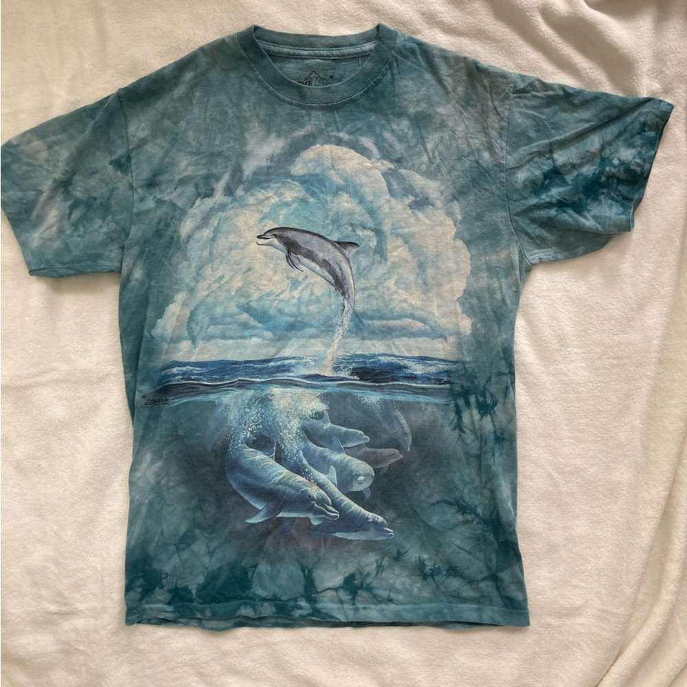 The Mountain Ocean Dolphins T Shirt Size Medium M Blue Tie Dye